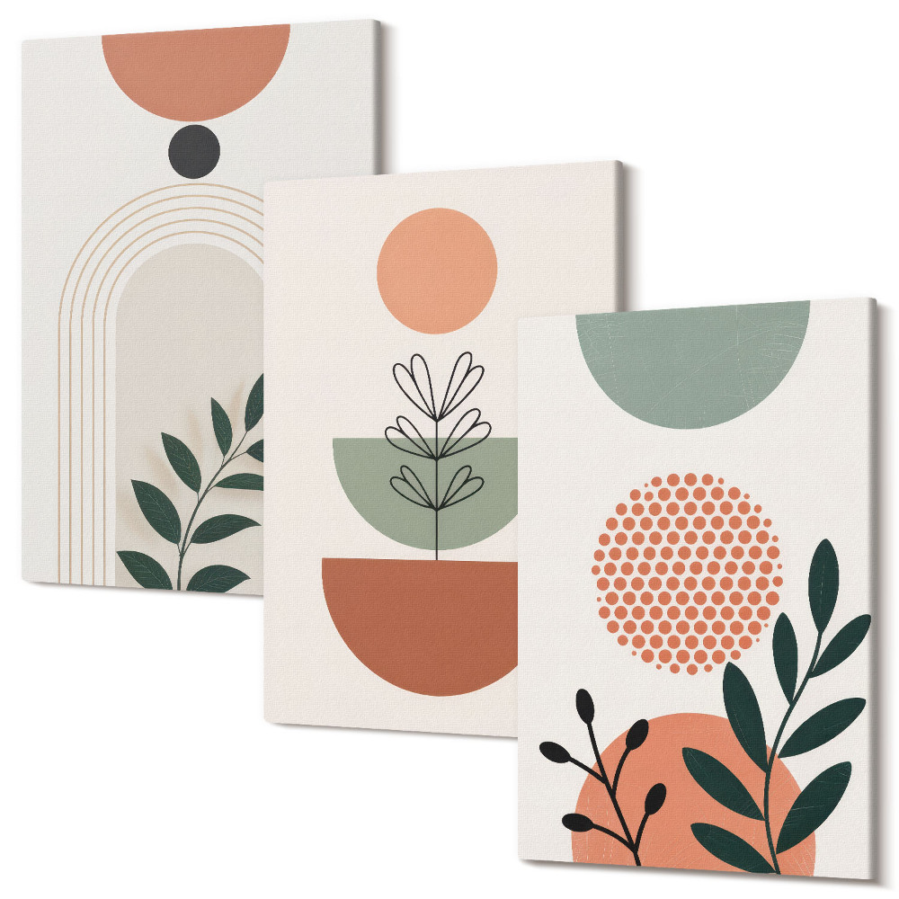 Sada 3 obrazů Rostlinné motivy v moderních tvarech a barvách