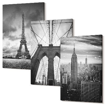 Sada 3 obrazů Věže a mosty v monochromatických odstínech