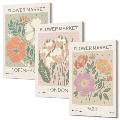 Sada 3 obrazů Květinové plakáty Kodaň Londýn Paříž
