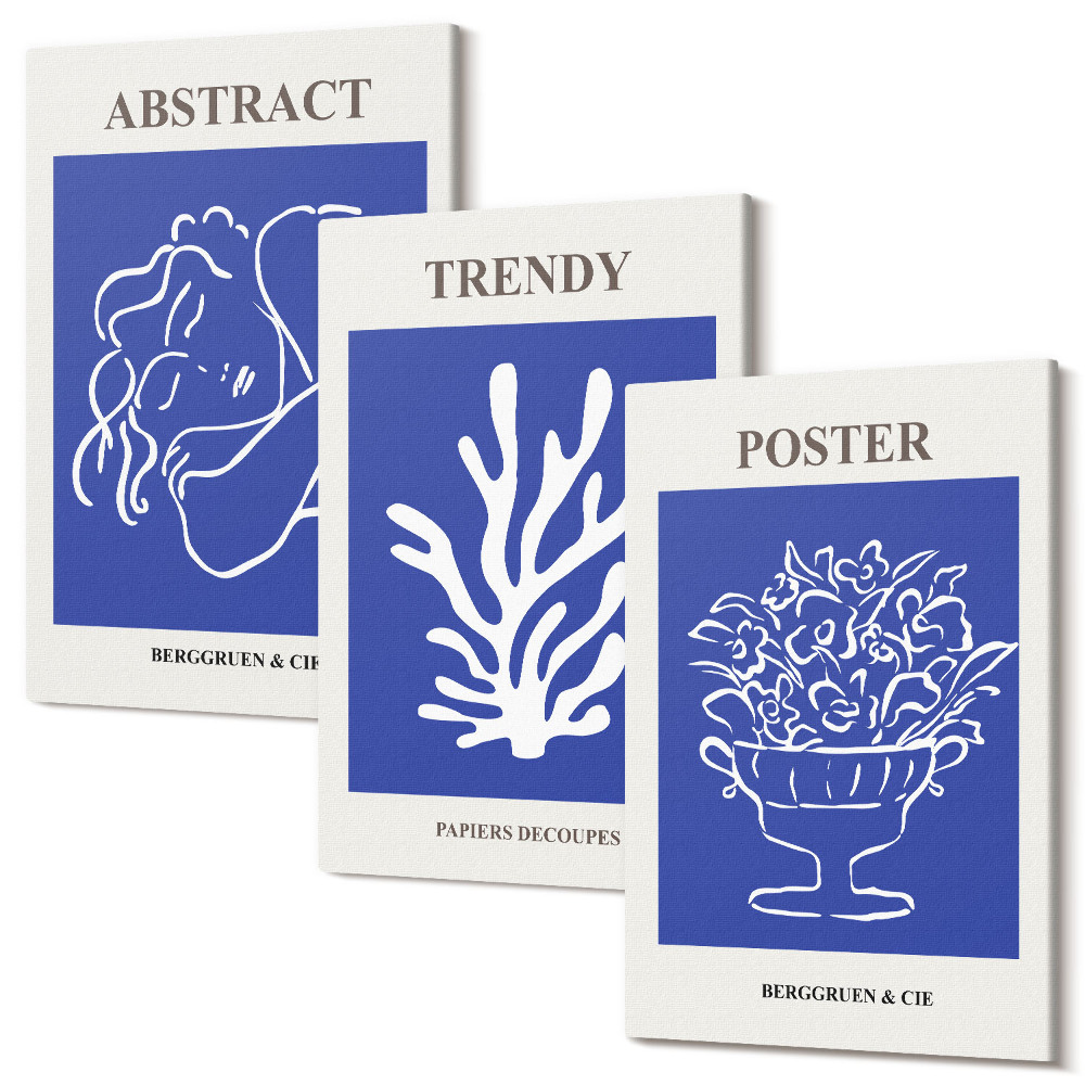 Sada obrazů triptych Stylové modré plakáty od Henriho Matisse