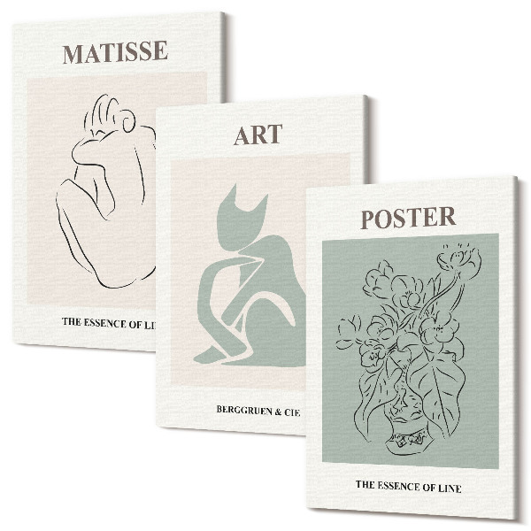 Sada obrazů na zeď triptych Plakáty v odstínech béžové a zelené od Henriho Matisse