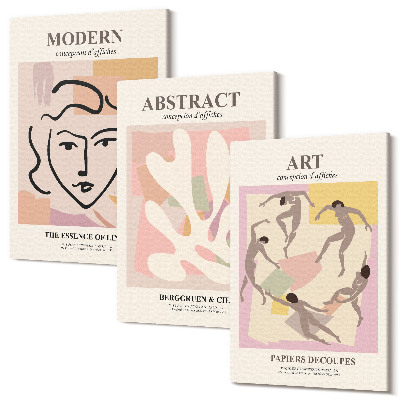 Sada 3 obrazů Stylové portréty a abstraktní formy v pastelových barvách