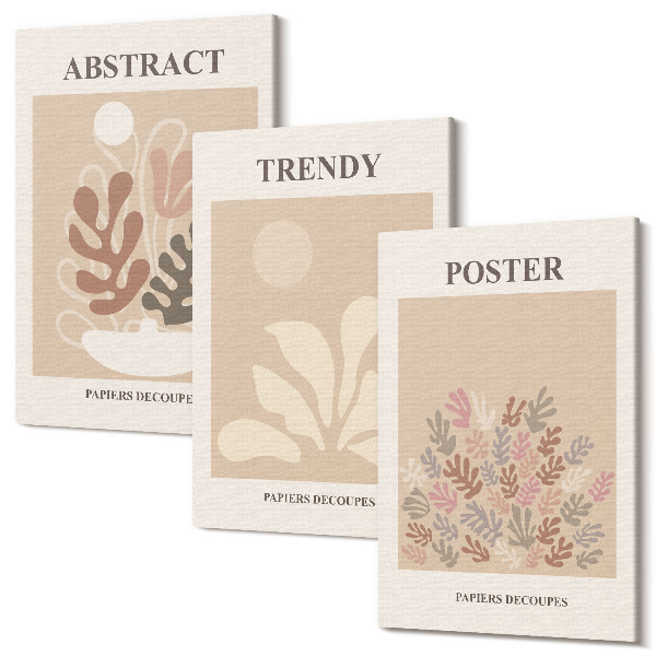 Sada obrazů triptych Plakáty s rostlinnými motivy v odstínech béžové a hnědé