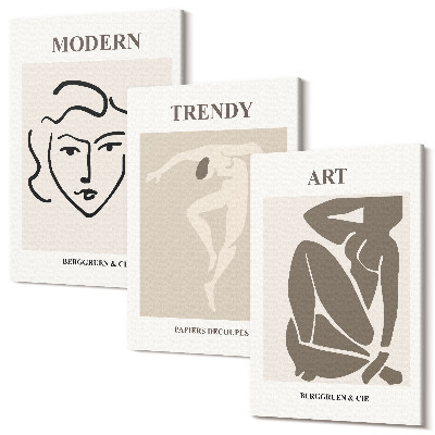 Sada 3 obrazů Abstraktní portréty v tlumených barvách