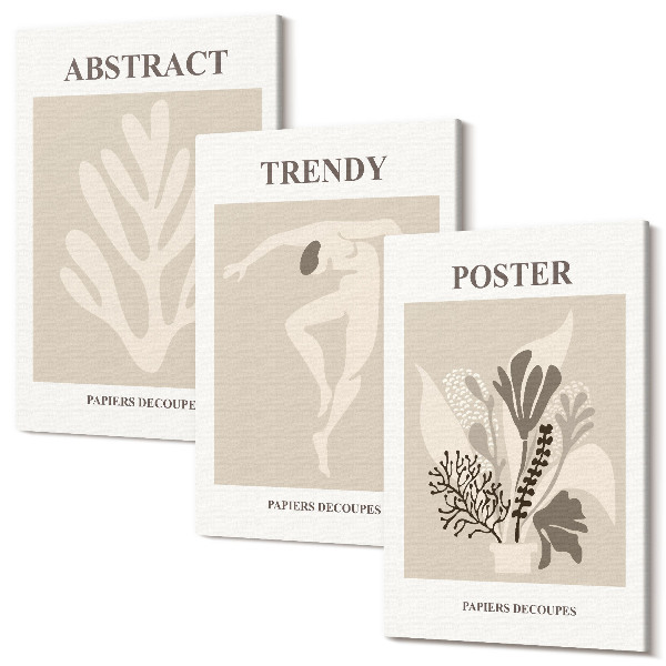Sada obrazů triptych Rostlinné vzory v odstínech béžové a hnědé