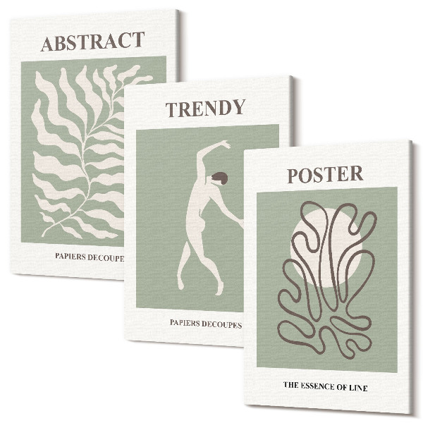Sada obrazů triptych Rostlinné vzory v odstínech zelené od Henri Matisse