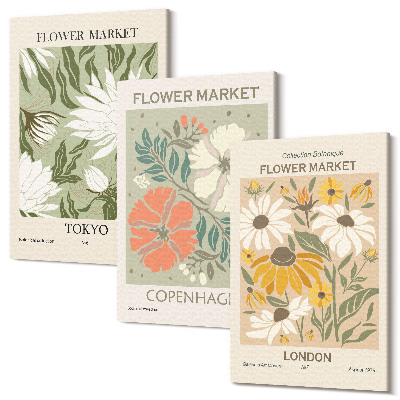 Sada 3 obrazů Květinové motivy z různých měst z celého světa
