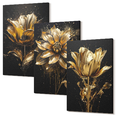 Sada obrazů triptych Květiny v odstínech žluté na tmavém pozadí