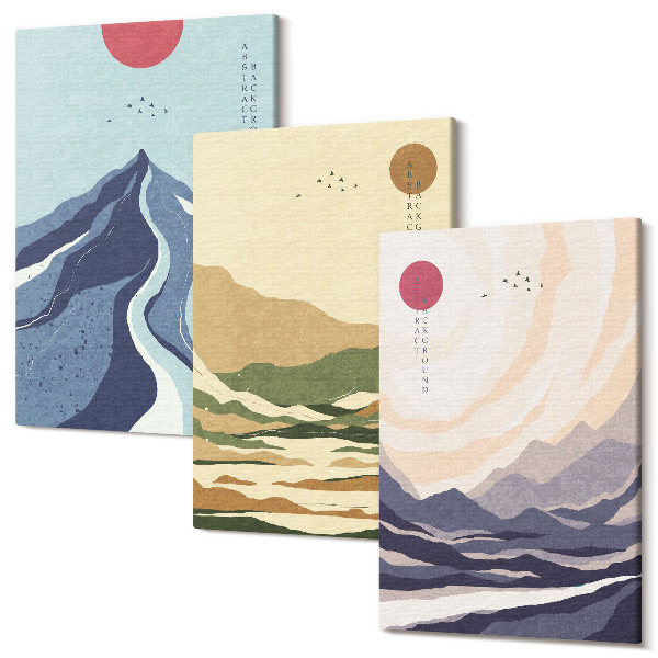 Sada obrazů triptych Hory v pastelových barvách, japonský styl