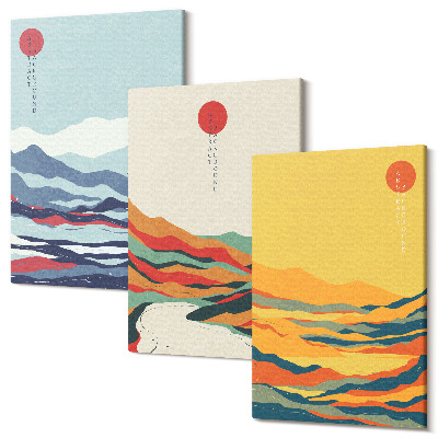 Sada obrazů na zeď triptych Barevné abstraktní horské a říční krajiny