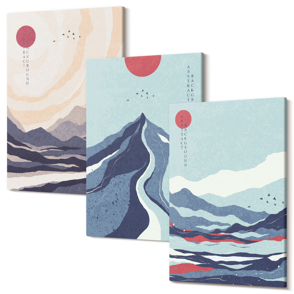 Sada 3 obrazů Abstraktní horské krajiny v japonském stylu