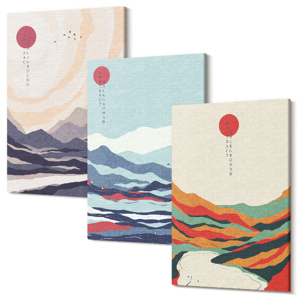 Sada obrazů na zeď triptych Japonské abstraktní horské krajiny