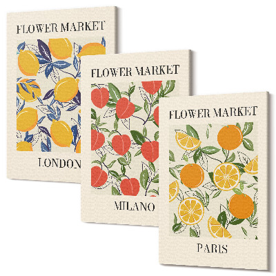 Sada 3 obrazů Květinové plakáty v Londýně, Miláně a Paříži