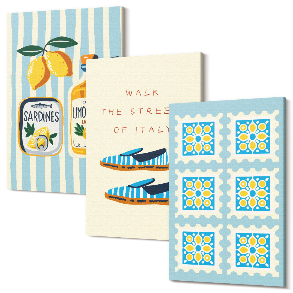 Sada 3 obrazů Ovocné vzory a prvky italské kultury