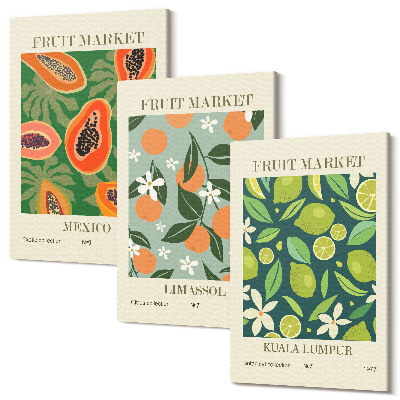 Sada obrazů triptych Ovocné vzory vintage plakáty