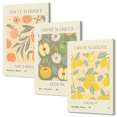 Sada obrazů na zeď triptych Vzory plakátů ovoce v retro stylu