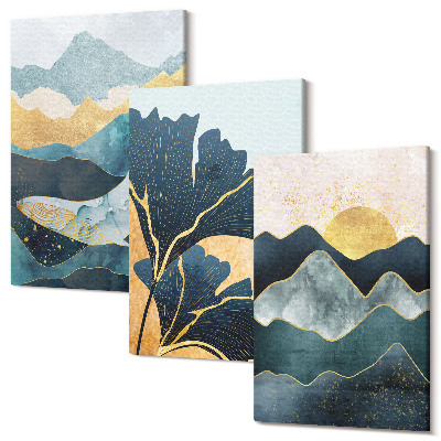 Sada 3 obrazů Abstraktní estetické pohledy s horami a rostlinami