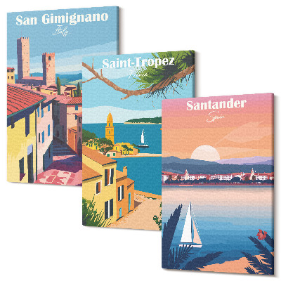 Sada obrazů na zeď triptych Italská města a retro přímořské krajiny