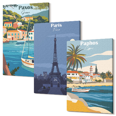 Sada obrazů triptych Pohledy na pobřežní města a jejich architekturu