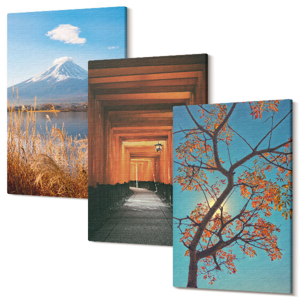 Sada obrazů na zeď triptych Japonská krajina, příroda a architektura Asie