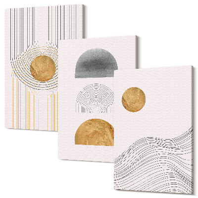 Sada 3 obrazů Abstraktní tvary a linie v odstínech béžové a šedé