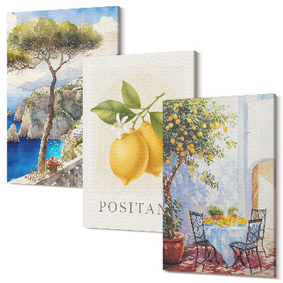 Sada obrazů triptych Pohledy na Positano s citroníky na slunci
