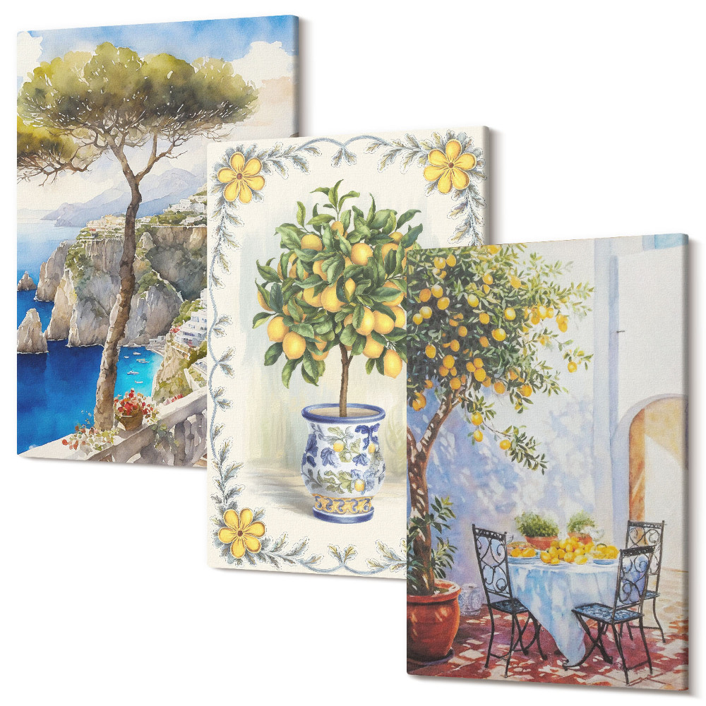 Sada obrazů triptych Výhled na moře s citroníky