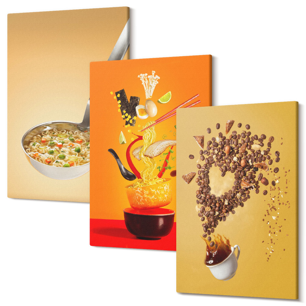 Sada 3 obrazů Témata jídla a pití v kuchyni