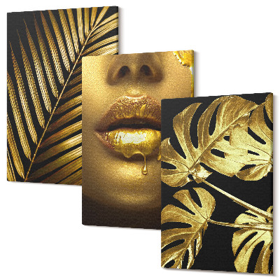 Sada 3 obrazů Palm listy ženská tvář monstera listy