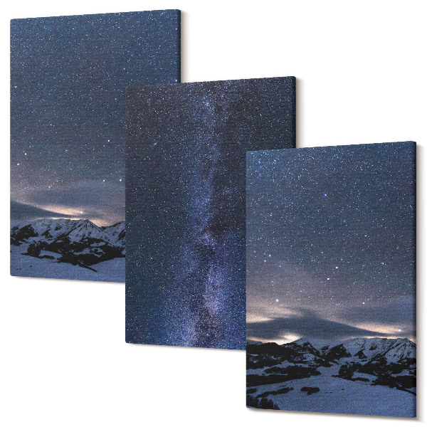 Sada obrazů na zeď triptych Noční obloha s hvězdami a horská krajina