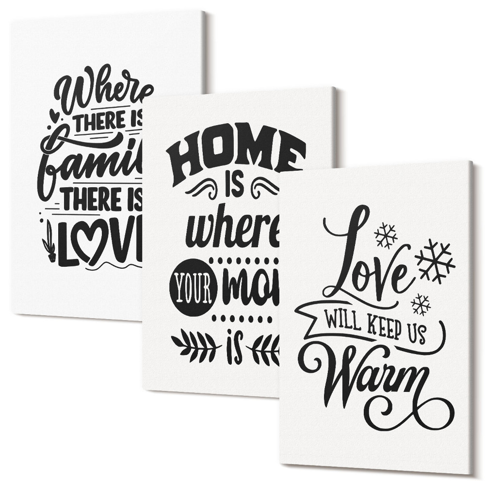 Sada 3 obrazů Rodina, láska, domov, teplo v jednoduchých heslech