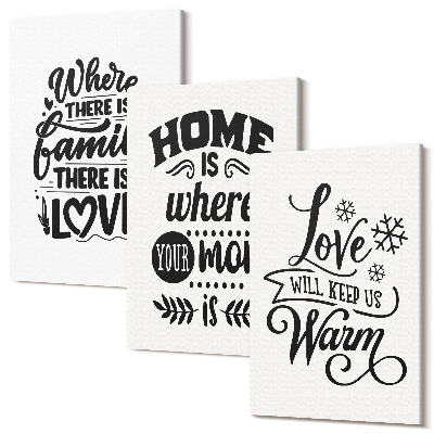 Sada 3 obrazů Rodina, láska, domov, teplo v jednoduchých heslech