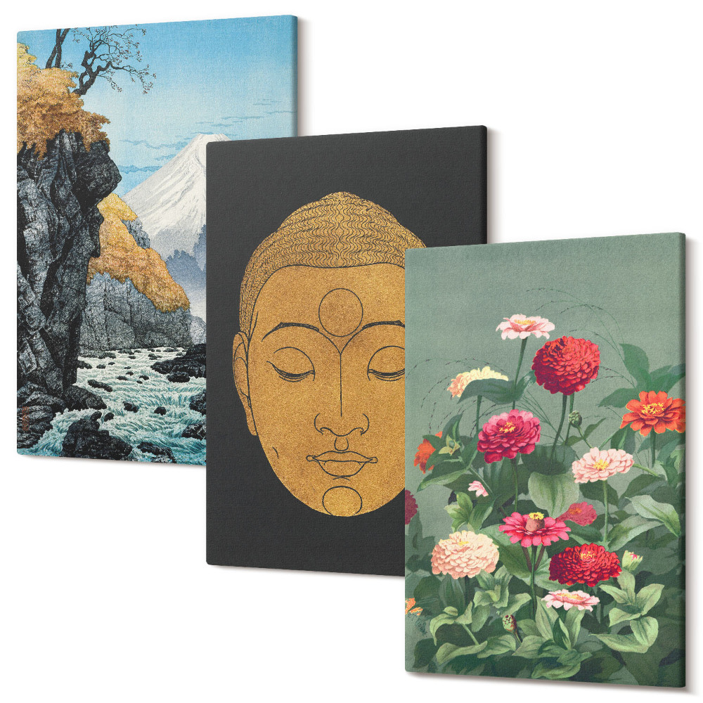 Sada obrazů triptych Japonská příroda a kultura japonský styl