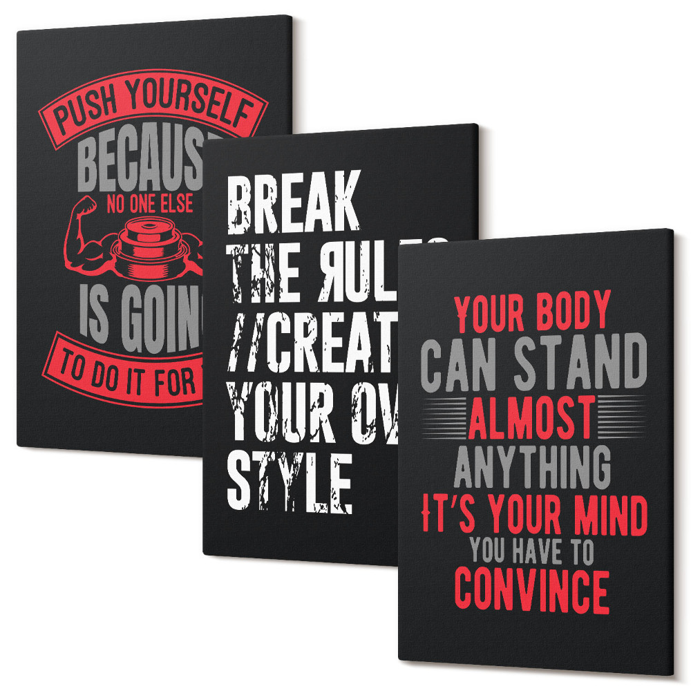 Sada obrazů triptych Motivace pro trénink a seberozvojová hesla