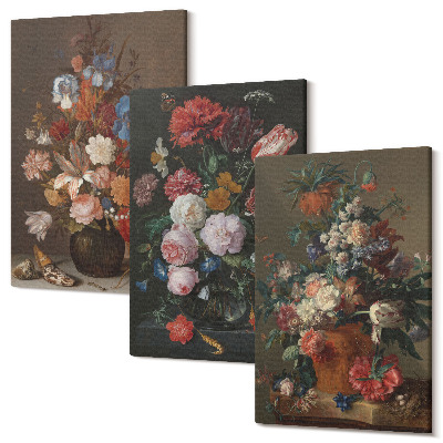 Sada 3 obrazů Květiny ve vázách, různé vintage rostlinné kompozice