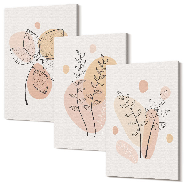 Sada obrazů triptych Minimalistické kresby rostlin v pastelových barvách