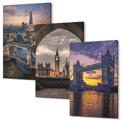 Sada 3 obrazů Výhled na město s mosty a hodinovými věžemi