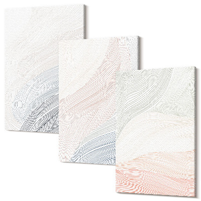 Sada obrazů triptych Abstraktní malba vln na kartonu v pastelových barvách