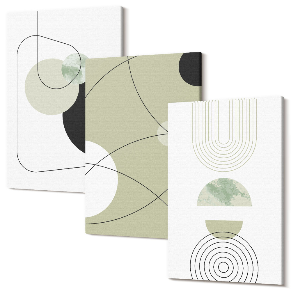 Sada obrazů triptych Abstraktní tvary v tlumených barvách