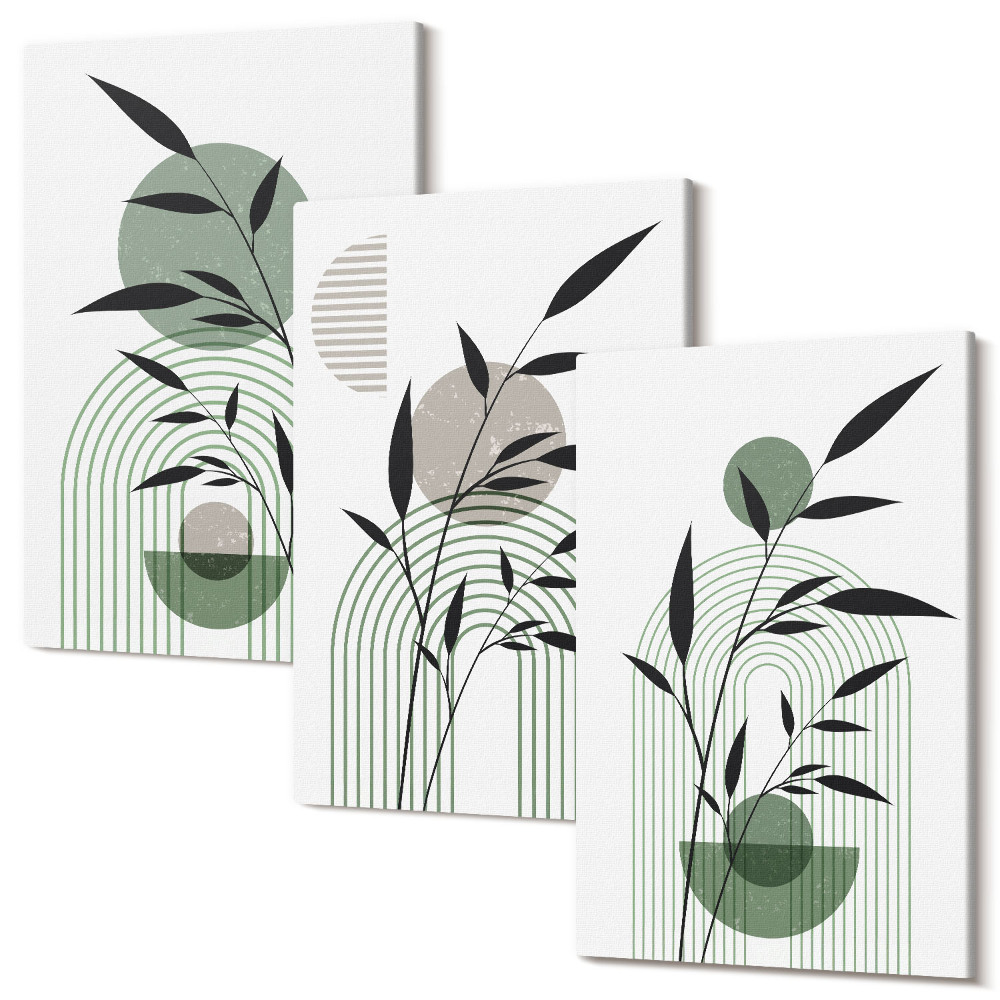 Sada 3 obrazů Abstraktní rostlinné kompozice, boho styl