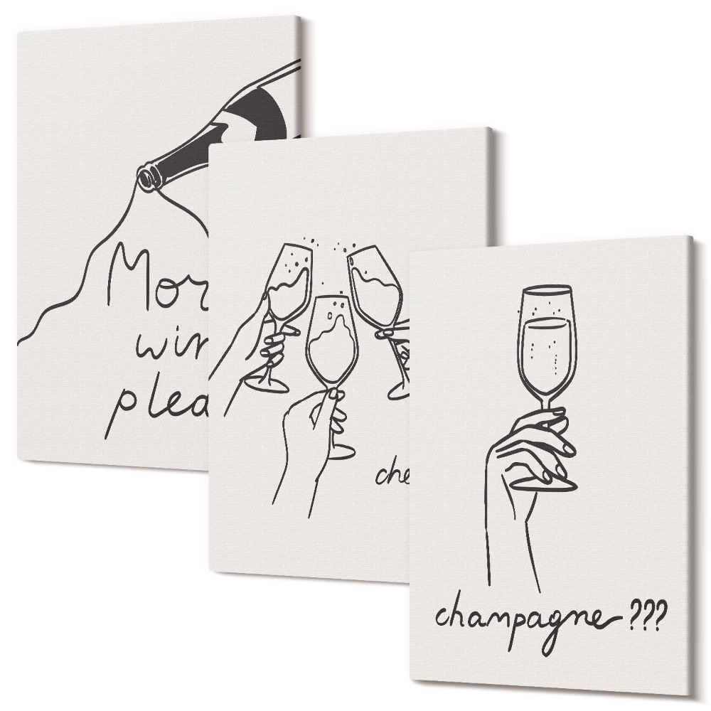 Sada obrazů triptych Radostné chvíle s vínem a šampaňským line-art