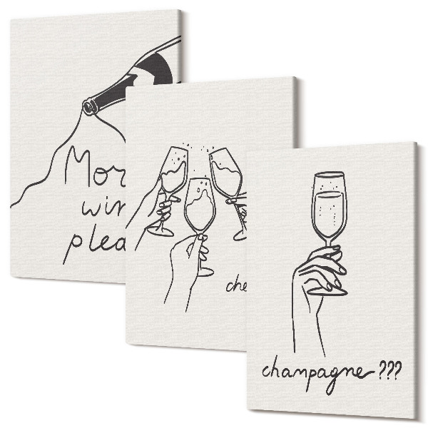 Sada obrazů triptych Radostné chvíle s vínem a šampaňským line-art