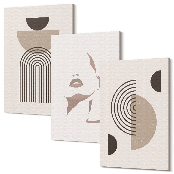 Sada obrazů triptych Abstraktní geometrické tvary a obličejová silueta
