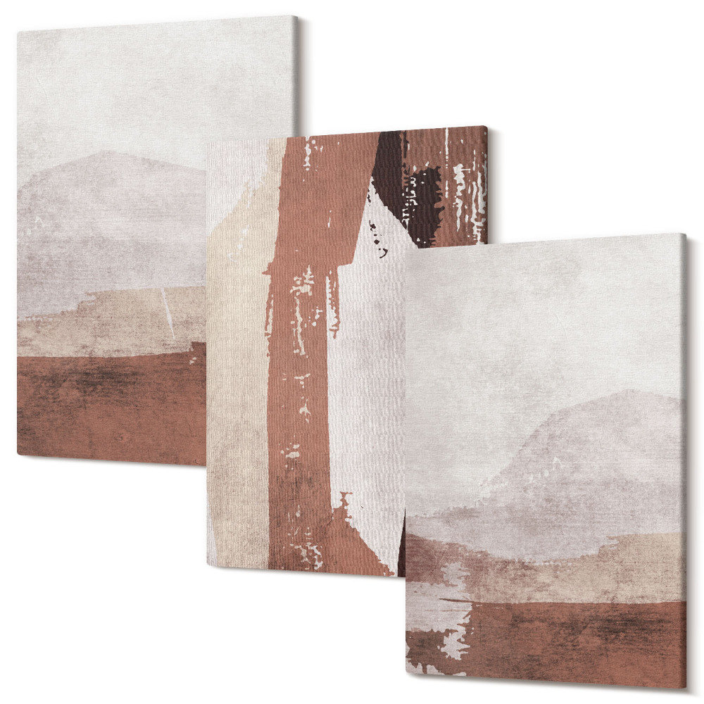 Sada 3 obrazů Abstraktní vzory v odstínech hnědé a béžové