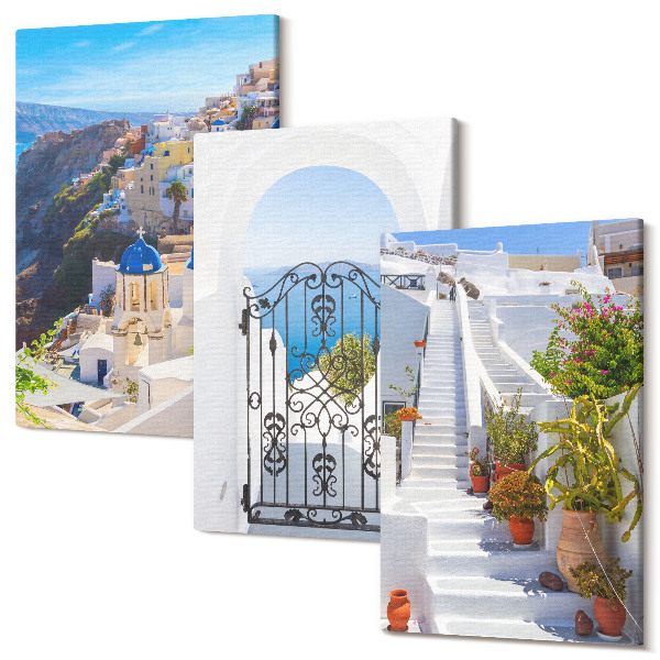 Sada obrazů na zeď triptych Pohledy na řeckou architekturu Santorini Oia