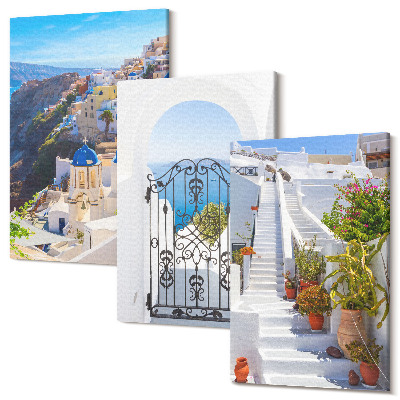 Sada obrazů na zeď triptych Pohledy na řeckou architekturu Santorini Oia
