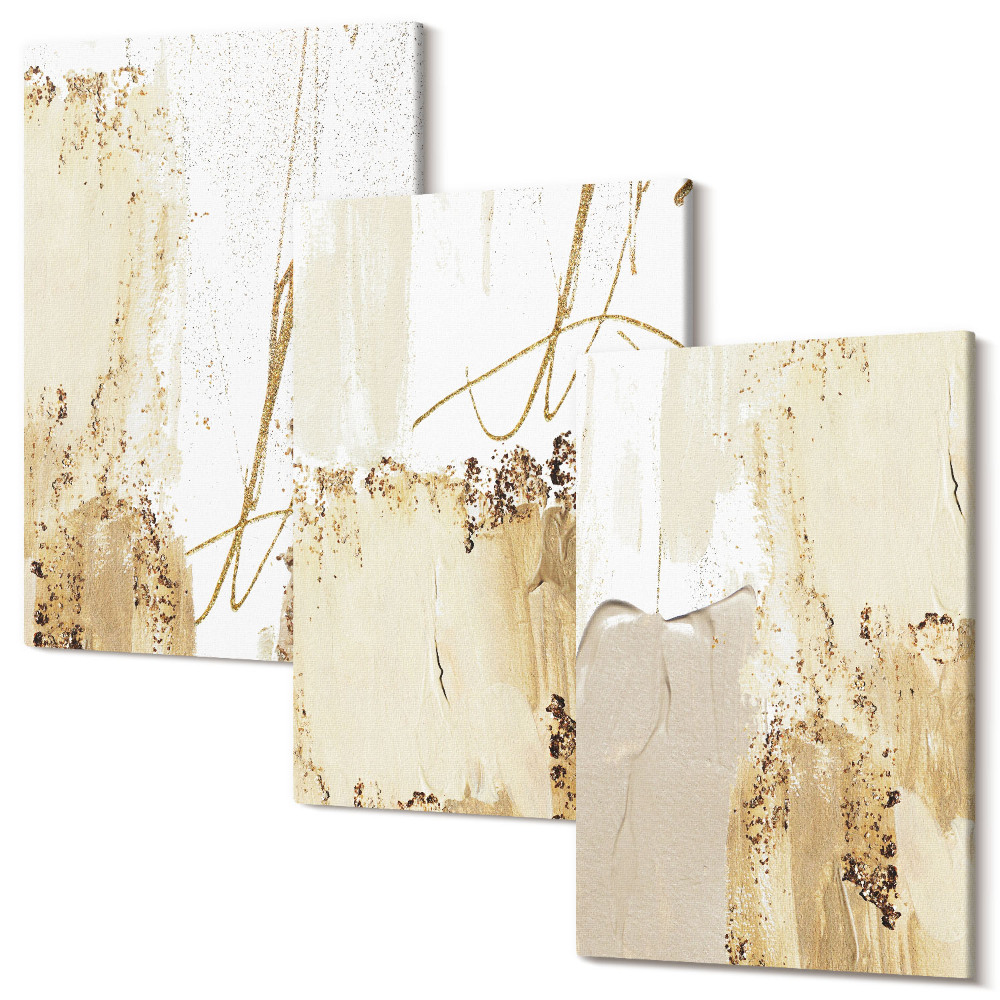 Sada obrazů na zeď triptych Abstraktní vzory v odstínech béžové a bílé