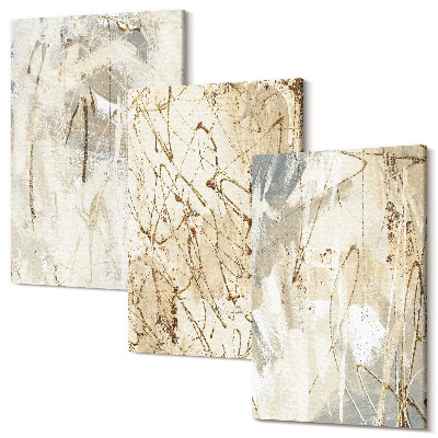Sada 3 obrazů Abstraktní vzory v odstínech béžové a šedé