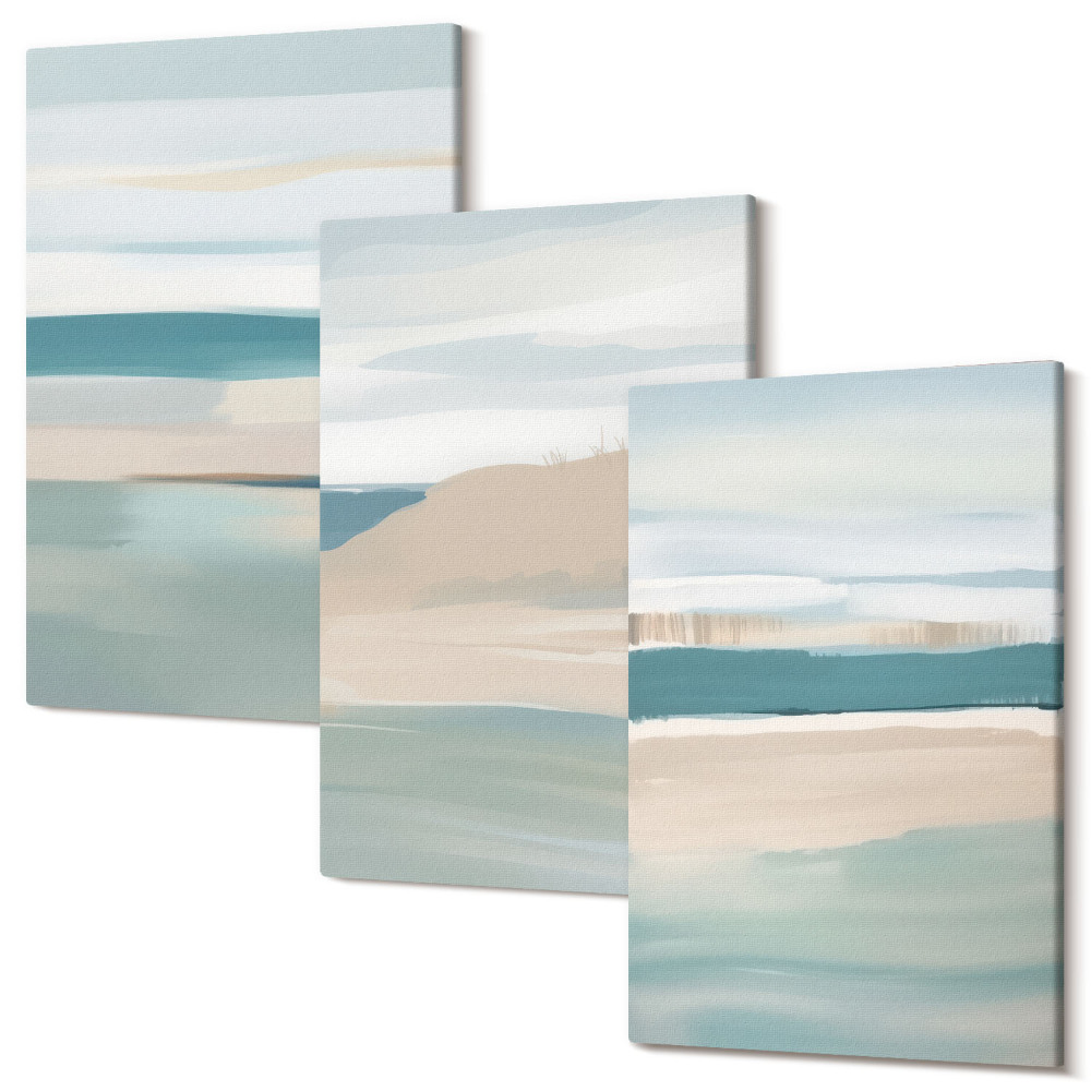 Sada 3 obrazů Abstraktní krajiny v odstínech modré a béžové