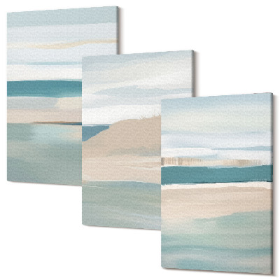 Sada 3 obrazů Abstraktní krajiny v odstínech modré a béžové